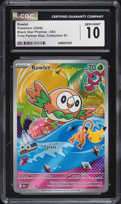 2026 Pokemon Black Star Promo Rowlet #043 First Partner CGC 10 GEM