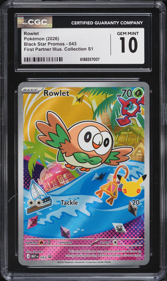 2026 Pokemon Black Star Promo Rowlet #043 First Partner CGC 10 GEM