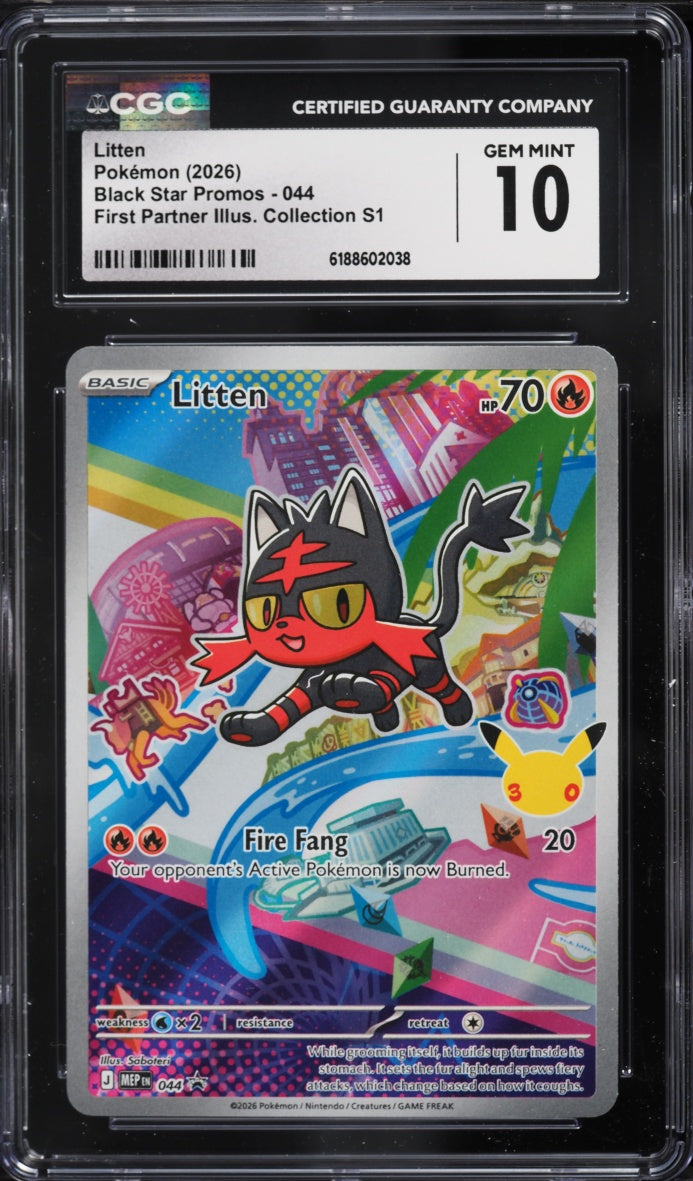 2026 Pokemon Black Star Promo Litten #044 First Partner CGC 10 GEM