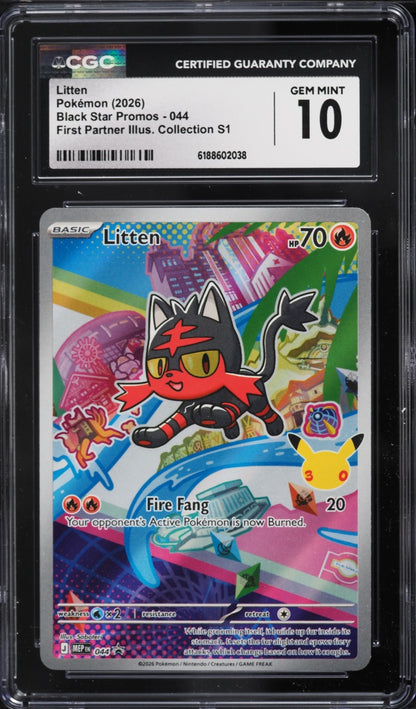 2026 Pokemon Black Star Promo Litten #044 First Partner CGC 10 GEM