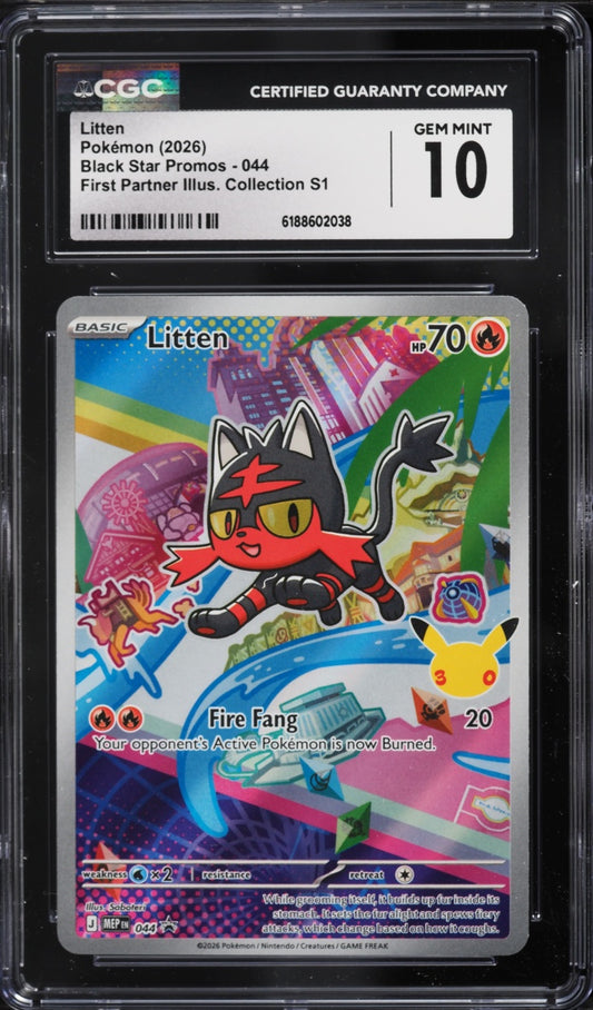 2026 Pokemon Black Star Promo Litten #044 First Partner CGC 10 GEM