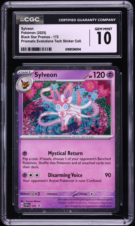 2025 Pokemon Black Star Promo Sylveon #172 Tech Sticker CGC 10 GEM