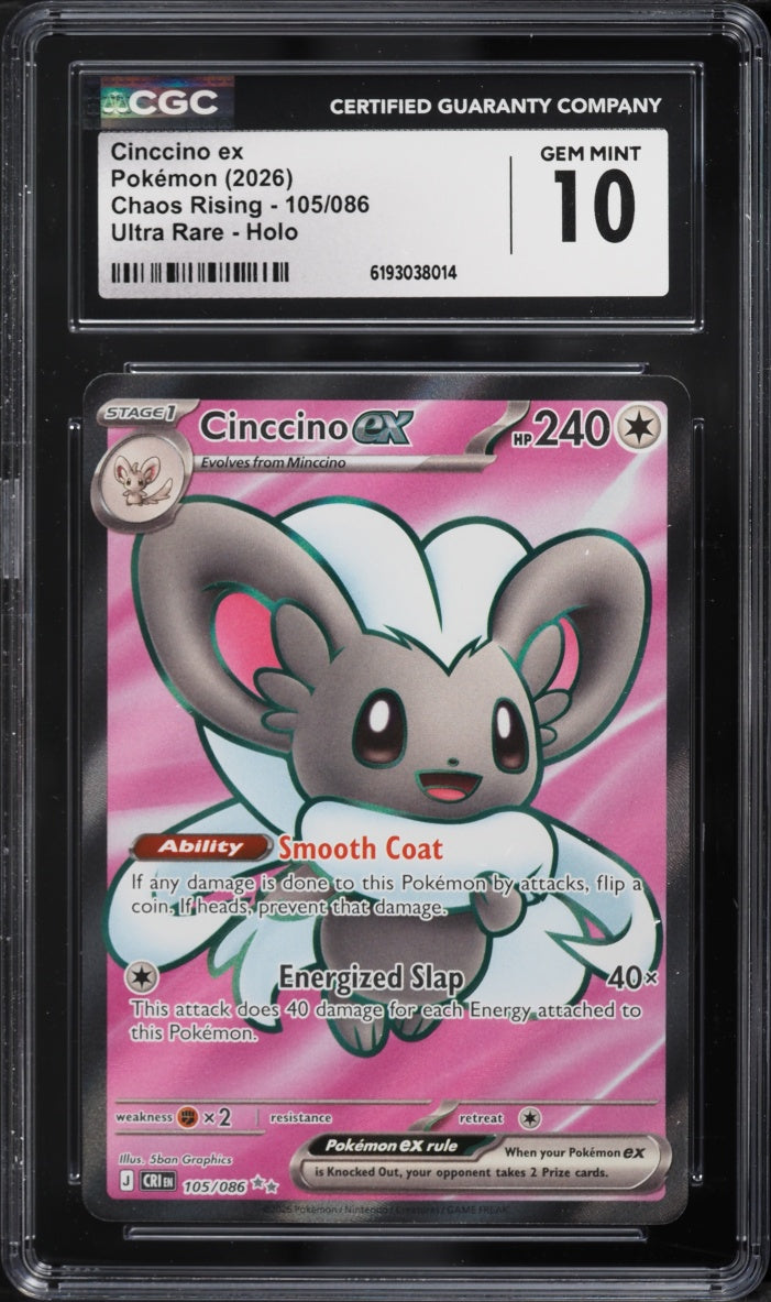2026 Pokemon Chaos Rising Cinccino ex #105/086 Ultra Rare CGC 10