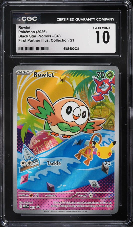 2026 Pokemon Black Star Promo Rowlet #043 First Partner CGC 10 GEM