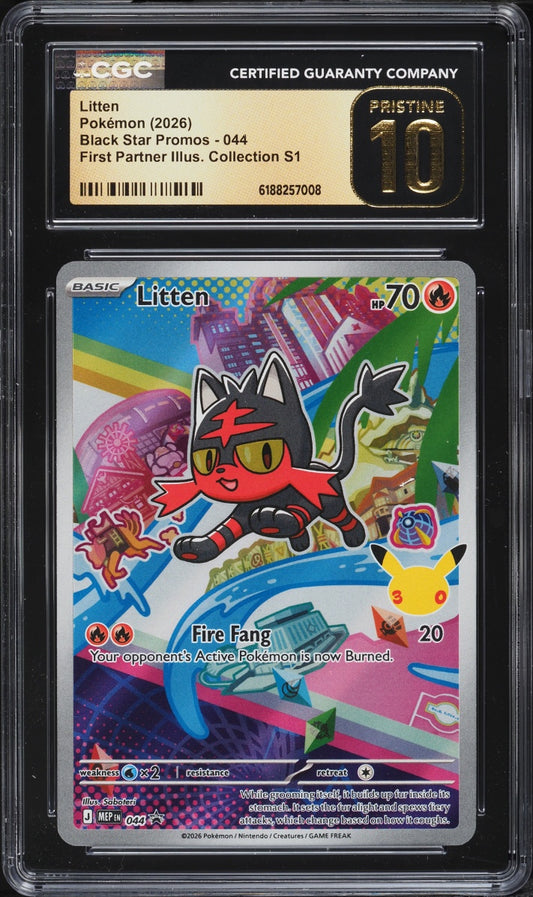 2026 Pokemon Black Star Promo Litten #044 First Partner CGC 10 PRISTINE GEM MINT