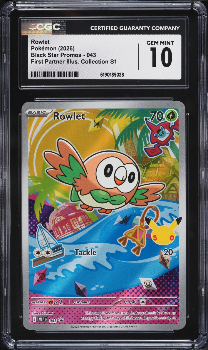 2026 Pokemon Black Star Promo Rowlet #043 First Partner CGC 10 GEM