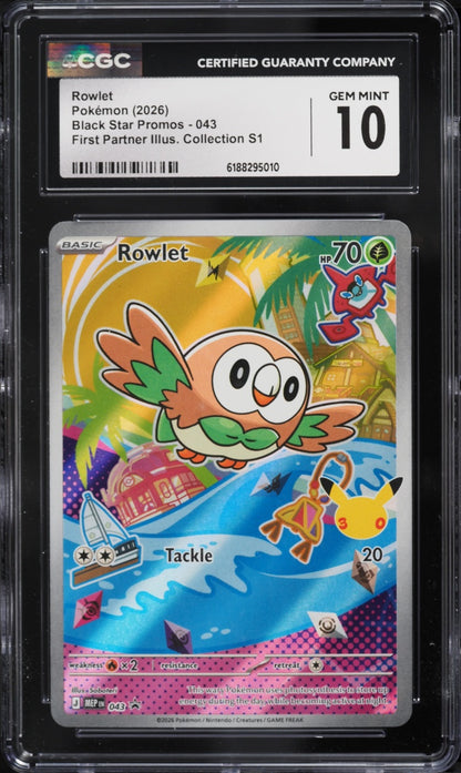 2026 Pokemon Black Star Promo Rowlet #043 First Partner CGC 10 GEM